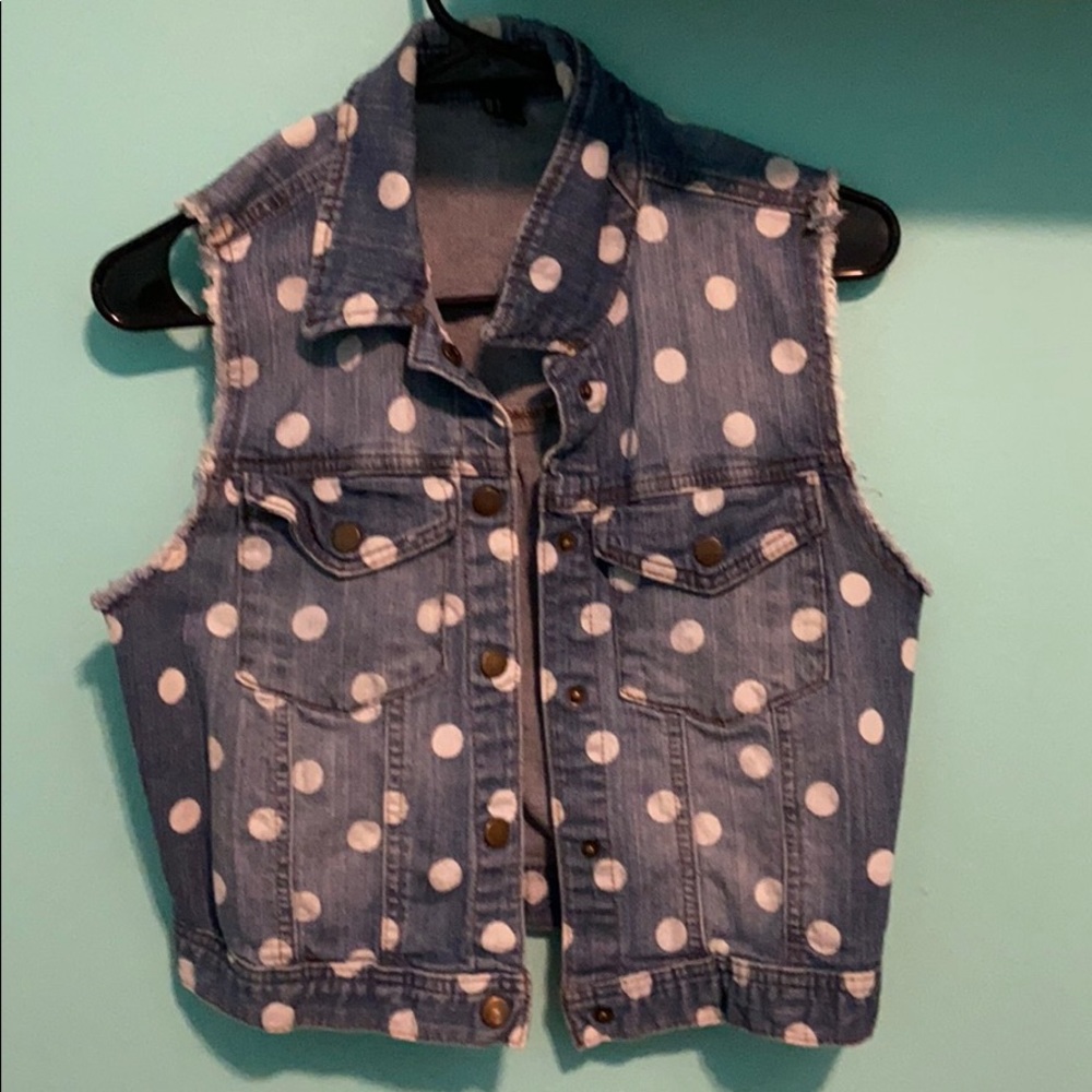 forever 21 denim/polka dotted vest